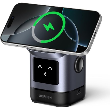 UGREEN UNO Qi2 15W Cargador Inalámbrico, Estación de Carga Magnética 2 en 1 para Auriculares, Compatible con iPhone