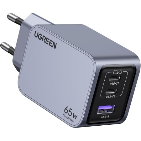 UGREEN Nexode Pro 65W Cargador GAN, Adaptador de Corriente de 3 Puertos Compatible con Samsung Galaxy S23 Ultra/ S22, MacBook,