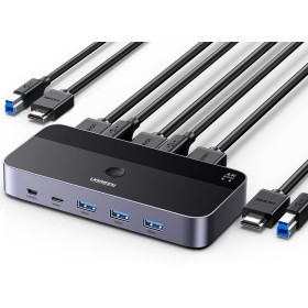 UGREEN Switch KVM HDMI 4K 60Hz 2 Entradas 1 Salida con 3 Puertos USB A y 1 Tipo C 3.0 5Gbps para Teclado Ratón Disco Duro HDD