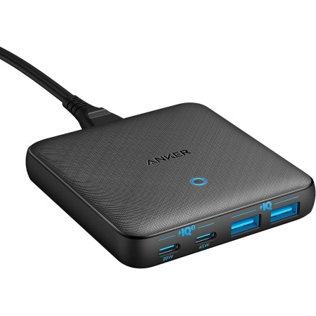 Anker Cargador de Pared Delgado PowerPort Atom III con Dos Puertos USB-C (65W máx.), 4 Puertos PIQ 3.0 y GAN, para portátiles