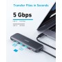 Anker Hub USB C, concentrador USB-C 332 (5 en 1) con Pantalla HDMI 4K, Puerto de Datos de 5 Gbps y 2 Puertos USB-A para MacBook