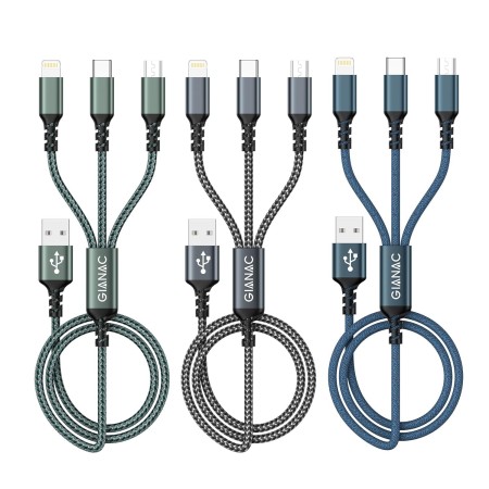 Multi Cable de Carga [1.2M] 3 en 1 Multi USB Cargador Cable Nylon Cable USB con Micro USB Tipo C Lightning interfaz de Cargador