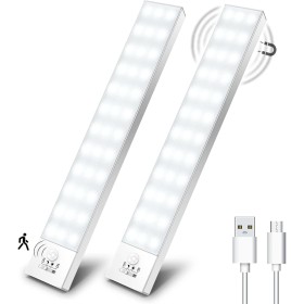 OUILA Luz LED Armario con Sensor Movimiento Blanco Natural 5000K 36 LEDs 4 Modos Luz LED Magnética Adhesiva USB Recargable