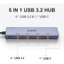 TSUPY Hub 3.0 USB, 5 Puertos USB Aluminio Adaptador para Transmisión Rápida Datos, Cable 1,2m Largo, 4 * 3.0 USB Splitter