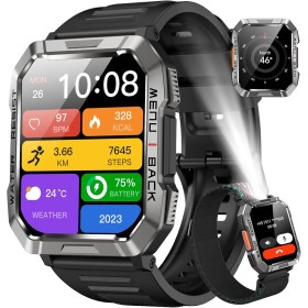 Blackview Reloj Inteligente Hombre - Llamadas Bluetooth, 2.01” Smartwatch Hombre con Linterna, Brújula, Pulsómetro, Monitor de