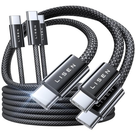 LISEN 240W Cable USB C Carga Rapida [3-Pack, 1M+2M+2M] Cable Carga Rapida Tipo C Multiple, Trenzado Nylon, Cable USB a USB C con