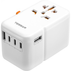 TESSAN 85W GAN Adaptador Enchufe Universal, Cargador USB C Carga Rapida, Adaptador Universal Enchufe Viaje con 3 USB C y 2 USB