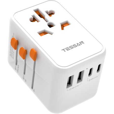 TESSAN 85W GAN Adaptador Enchufe Universal, Cargador USB C Carga Rapida, Adaptador Universal Enchufe Viaje con 3 USB C y 2 USB