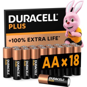 Duracell Plus pilas AA (pack de 18) - Alcalinas 1,5 V - Hasta 100 % de extra duración - Fiabilidad para dispositivos cotidianos