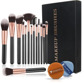 LOIVIYA Set de Brochas de Maquillaje Profesional de 14 Piezas con 2 Soplos de Polvo, Pinceles de Maquillaje con Cabello