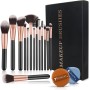 LOIVIYA Set de Brochas de Maquillaje Profesional de 14 Piezas con 2 Soplos de Polvo, Pinceles de Maquillaje con Cabello