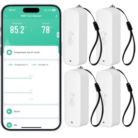 Comboss Sensor de temperatura y humedad inalámbrico para interior y exterior con alarma de notificación por aplicación remota,
