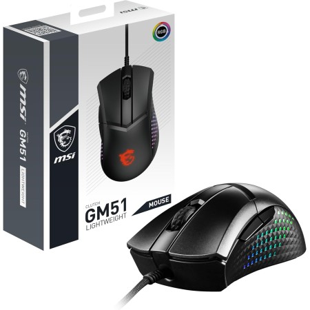 MSI CLUTCH GM41 LIGHTWEIGHT V2 Gaming Mouse -Sensor Óptico 16000 DPI, Diseño Simétrico, Interruptores OMRON 60M+ Clics,