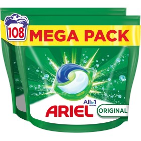 ARIEL PODS Todo en 1 Detergente Lavadora Liquido en Capsulas/Pastillas, 108 Lavados, Original, Jabon 5 Acciones para una