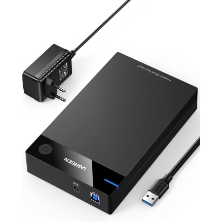 UGREEN Carcasa Disco Duro SATA SSD 3.5" 20TB, Caja SSD USB 3.0 con UASP Comaptible con PC, Xbox X/S, PS4, con Cable y Adaptador