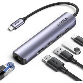 UGREEN Hub USB C HDMI 4K 5 En 1 Adaptador Tipo C a Gigabit Ethernet RJ45 Compatible con MacBook Pro Air M3 M2 M1, iPad, iPhone