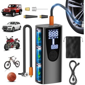 6000mAh Mini Compresor Aire Portatil, 150PSI Bomba de Aire Bicicleta Electrica con Pantalla LCD Digital, Inflador Ruedas Coche