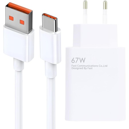 67W Xiaomi Cargador Rápido, Cargador Xiaomi 67W con Cable USB C de 2M, Turbo Carga Adaptador de Cargador para Xiaomi Redmi Note