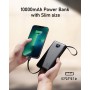 Power Bank 10000mAh, VEEKTOMX Bateria Externa USB C Cargador Portátil con Cables Integrados 5 Salidas y 2 Entradas, Powerbank