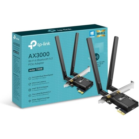 TP-Link AX3000 Adaptador PCIe Wi-Fi 6 Bluetooth 5.2 de doble banda con dos antenas, disipador de calor especializado, 1024-QAM,