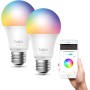 TP-Link Tapo L530E 2-Pack - Bombilla LED inteligente Wi-Fi, multicolor, regulable, E27, 8.7 W 806 lm, compatible con Alexa y