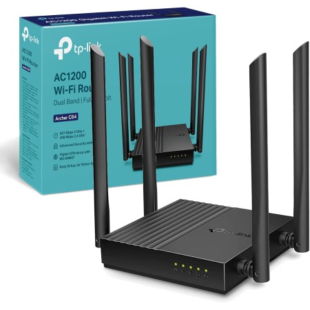 TP-Link Router Wi-Fi Gigabit de doble banda AC1200, velocidad Wi-Fi de hasta 1200 Mbps, 4 puertos LAN de Gbps, seguridad