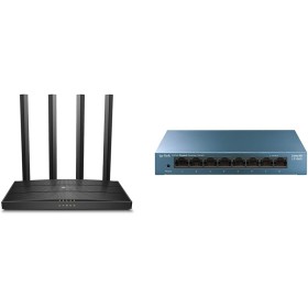 TP-Link Archer C6 - AC1200 Router WiFi, Doble Banda (5GHz/2.4GHz), 5xPuertos Gigabit & LS108G - Switch 8 Puertos (10/100/1000)