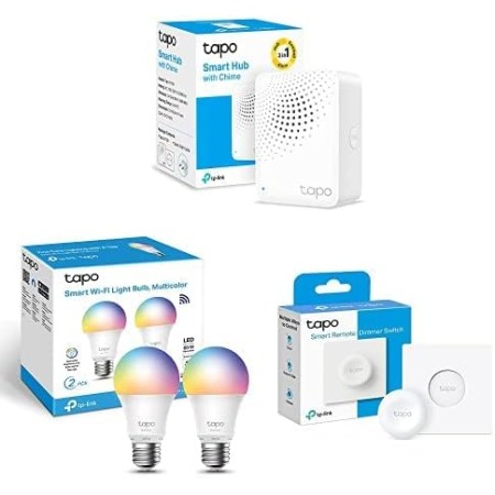 Bundle of TP-Link Tapo H100 Smart Hub + Tapo L530E 2-Pack - Bombilla LED Inteligente Wi-Fi, Multicolor + Tapo S200D -