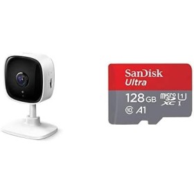 TP-Link - IP Cámara Vigilancia WiFi Interior, Almacenamiento SD Tapo C100 + SanDisk Ultra Tarjeta de Memoria microSDXC con