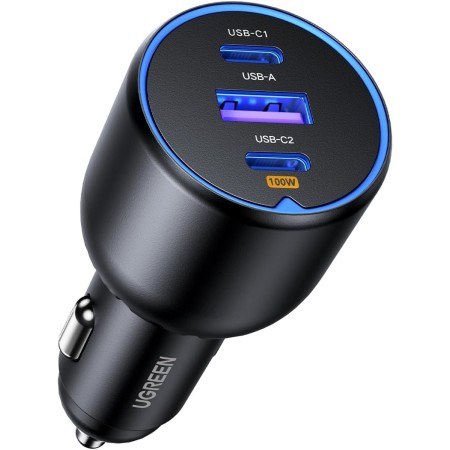 UGREEN 130W Cargador de Coche USB C, Car Charger Tipo C Carga Rápida con 3 Puertos, Compatible con iPhone 16/15/14/13, Samsung