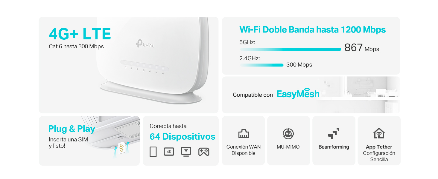 Archer MR505 - Router 4G LTE Wi-Fi de Doble Banda AC1200