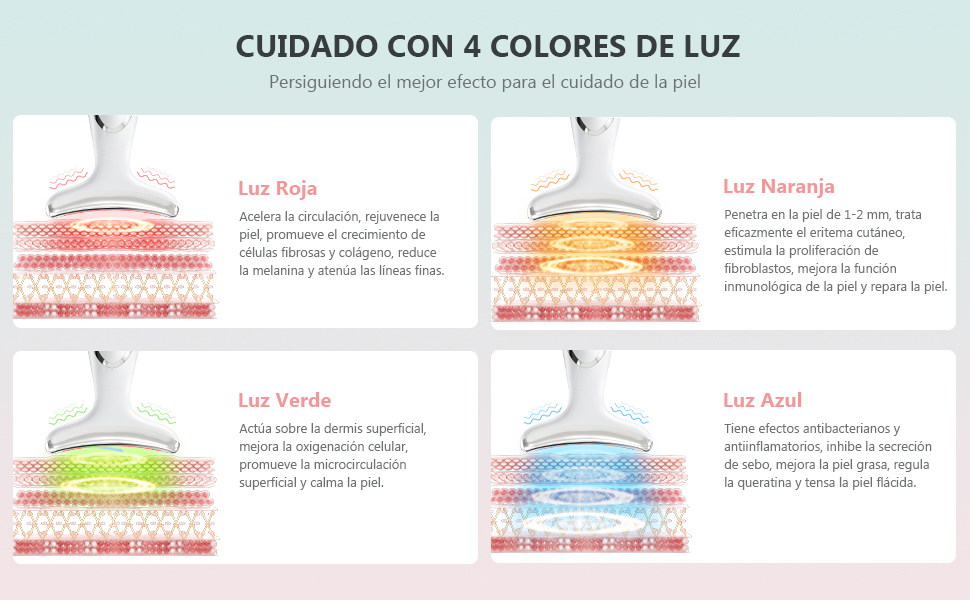 Dispositivo de belleza LED facial y cuello de 4 colores multifuncional