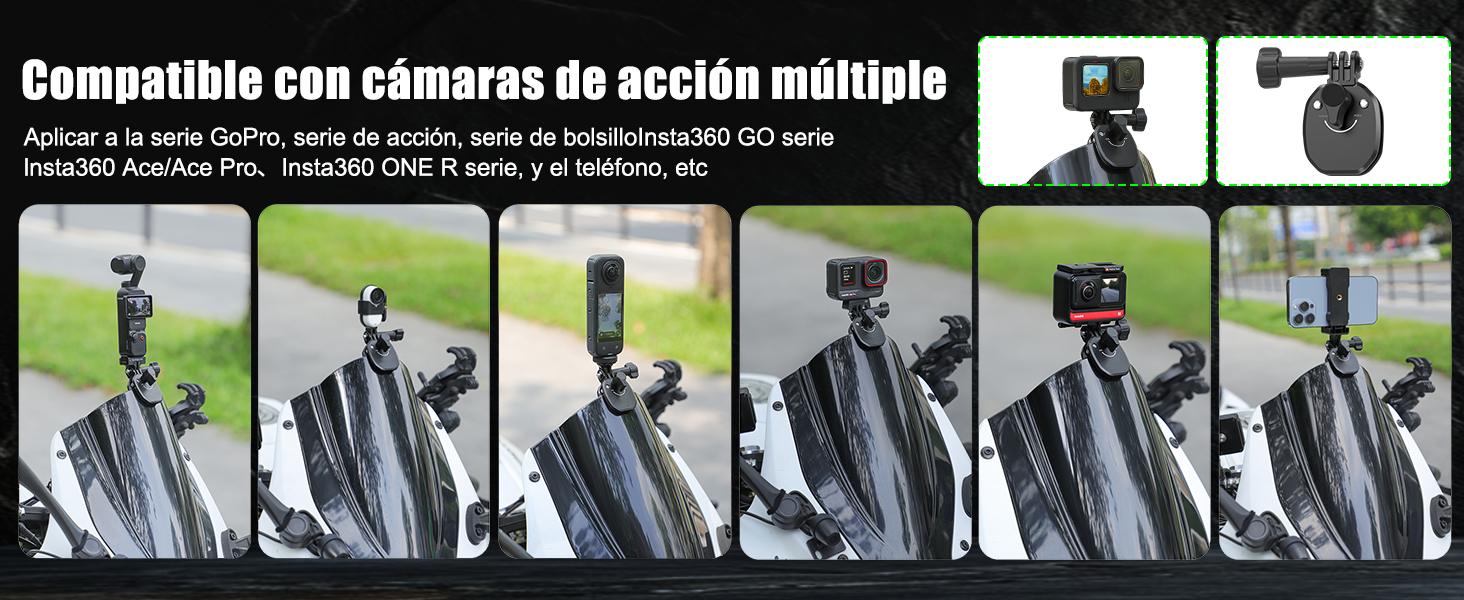 Moto Parabrisas Abrazadera Compatible para Insta360 Acción Cámara