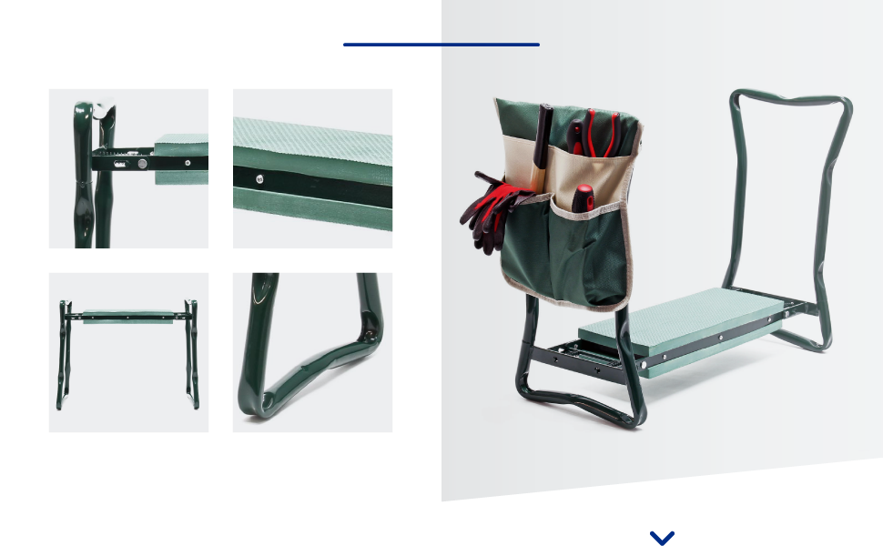 Silla de jardín plegable con bolsillo acolchado para rodillas y asientos, soporta hasta 150 kg