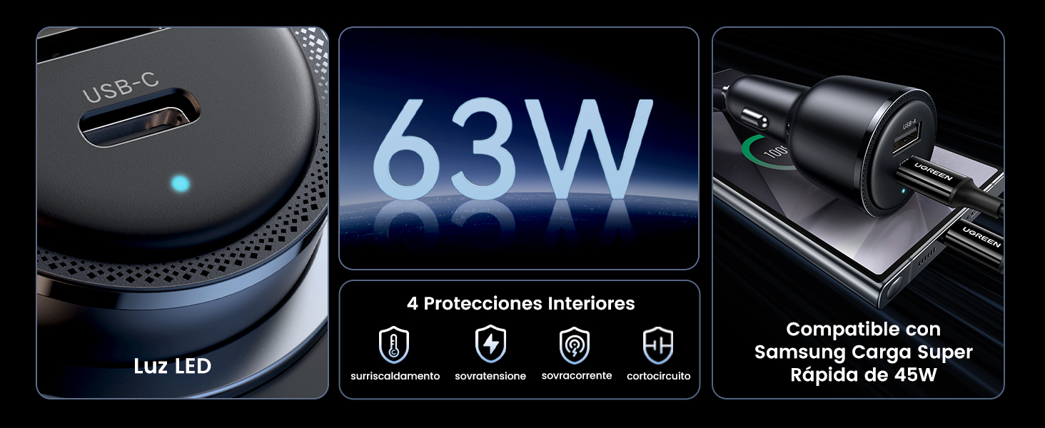 cargador 45w samsung usb c coche